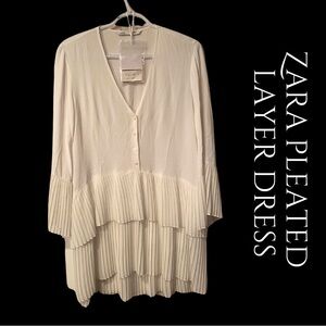Zara Cream Tiered Pleated Blouse